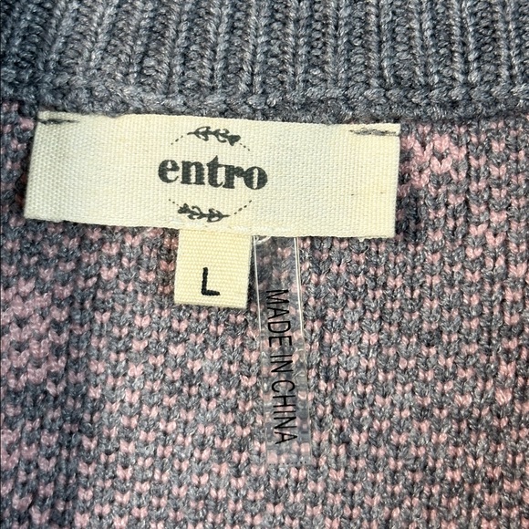 NWT Entro Gray Pink Bow Flutter Sleeve Quarter Zip Sweater Size L Coquette - Picture 8 of 12